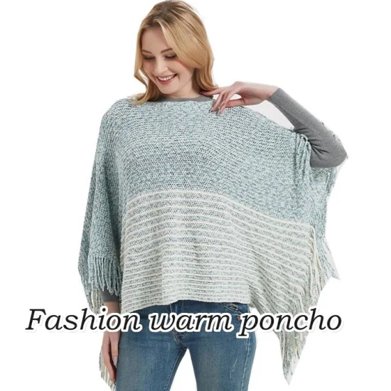 Cape de poncho châle épais à motif rayé chaud surdimensionné pour femmes